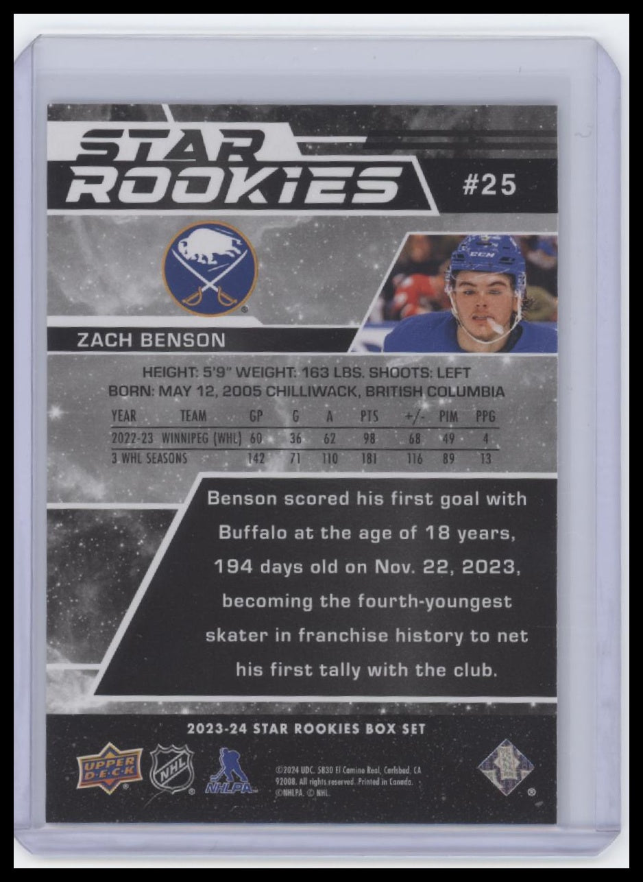 2023-24 Upper Deck NHL Star Rookies Box Set #25 Zach Benson