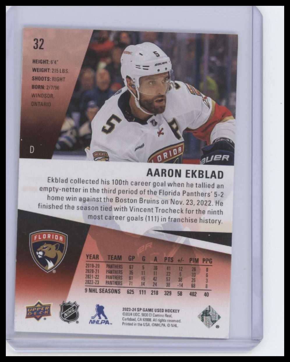 2023-24 SP Game Used #32 Aaron Ekblad Red #/228