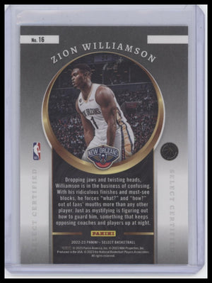 2022-23 Panini Select #16 Zion Williamson Select Certified